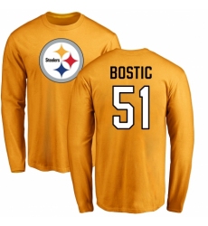 Nike Pittsburgh Steelers #51 Jon Bostic Gold Name & Number Logo Long Sleeve T-Shirt