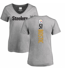Women's Nike Pittsburgh Steelers #51 Jon Bostic Ash Backer V-Neck T-Shirt