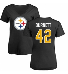 Women's Nike Pittsburgh Steelers #42 Morgan Burnett Black Name & Number Logo Slim Fit T-Shirt
