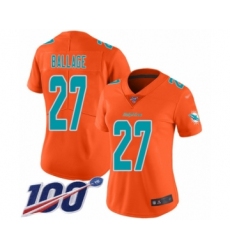 Women's Miami Dolphins #27 Kalen Ballage Limited Orange Inverted Legend 100th Season Football Jersey