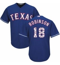 Men's Majestic Texas Rangers #18 Drew Robinson Authentic Royal Blue Team Logo Fashion Cool Base MLB Jersey