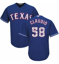 Men's Majestic Texas Rangers #58 Alex Claudio Authentic Royal Blue Team Logo Fashion Cool Base MLB Jersey
