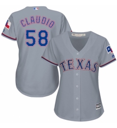 Women's Majestic Texas Rangers #58 Alex Claudio Authentic Grey Road Cool Base MLB Jersey