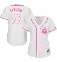 Women's Majestic Texas Rangers #58 Alex Claudio Authentic White Fashion Cool Base MLB Jersey