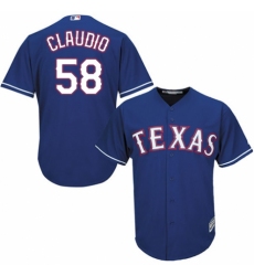 Youth Majestic Texas Rangers #58 Alex Claudio Authentic Royal Blue Alternate 2 Cool Base MLB Jersey