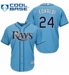 Youth Majestic Tampa Bay Rays #24 Nathan Eovaldi Authentic Light Blue Alternate 2 Cool Base MLB Jersey