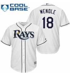 Youth Majestic Tampa Bay Rays #18 Joey Wendle Authentic White Home Cool Base MLB Jersey