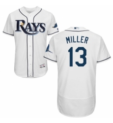 Men's Majestic Tampa Bay Rays #13 Brad Miller Home White Home Flex Base Authentic Collection MLB Jersey