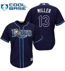 Youth Majestic Tampa Bay Rays #13 Brad Miller Replica Navy Blue Alternate Cool Base MLB Jersey