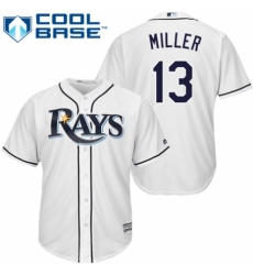 Youth Majestic Tampa Bay Rays #13 Brad Miller Replica White Home Cool Base MLB Jersey