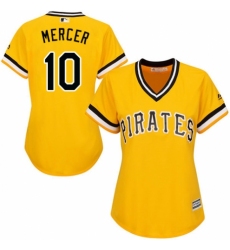 Women's Majestic Pittsburgh Pirates #10 Jordy Mercer Authentic Gold Alternate Cool Base MLB Jersey