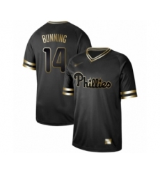 Men's Philadelphia Phillies #14 Jim Bunning Authentic Black Gold Fashion Baseball Jersey