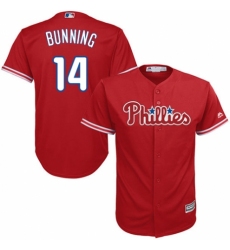 Youth Majestic Philadelphia Phillies #14 Jim Bunning Authentic Red Alternate Cool Base MLB Jersey