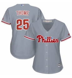 Women's Majestic Philadelphia Phillies #25 Jim Thome Replica Grey Road Cool Base MLB Jersey