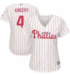 Women's Majestic Philadelphia Phillies #4 Scott Kingery Replica White/Red Strip Home Cool Base MLB Jersey