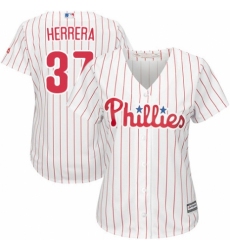 Women's Majestic Philadelphia Phillies #37 Odubel Herrera Authentic White/Red Strip Home Cool Base MLB Jersey