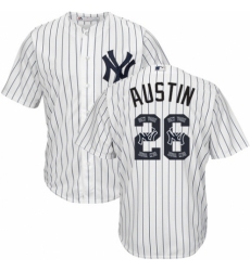 Men's Majestic New York Yankees #26 Tyler Austin Authentic White Team Logo Fashion MLB Jersey