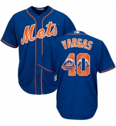 Men's Majestic New York Mets #40 Jason Vargas Authentic Royal Blue Team Logo Fashion Cool Base MLB Jersey