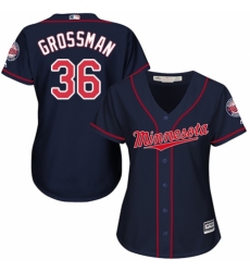 Women's Majestic Minnesota Twins #36 Robbie Grossman Replica Navy Blue Alternate Road Cool Base MLB Jersey