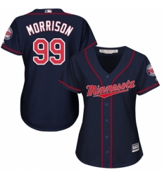 Women's Majestic Minnesota Twins #99 Logan Morrison Authentic Navy Blue Alternate Road Cool Base MLB Jersey