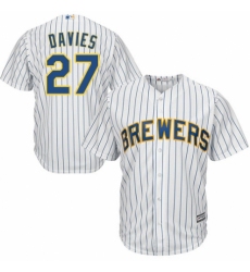 Youth Majestic Milwaukee Brewers #27 Zach Davies Authentic White Home Cool Base MLB Jersey