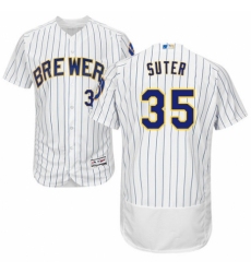 Men's Majestic Milwaukee Brewers #35 Brent Suter White Home Flex Base Authentic Collection MLB Jersey