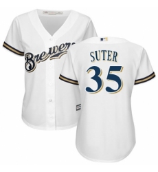 Women's Majestic Milwaukee Brewers #35 Brent Suter Replica Navy Blue Alternate Cool Base MLB Jersey