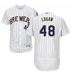 Men's Majestic Milwaukee Brewers #48 Boone Logan White Home Flex Base Authentic Collection MLB Jersey