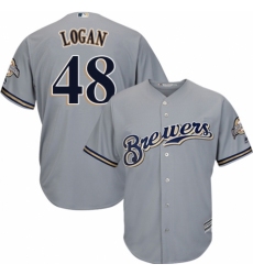 Youth Majestic Milwaukee Brewers #48 Boone Logan Replica Grey Road Cool Base MLB Jersey