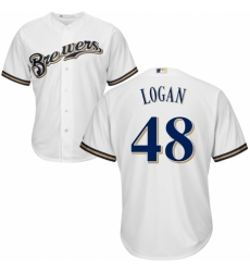 Youth Majestic Milwaukee Brewers #48 Boone Logan Replica Navy Blue Alternate Cool Base MLB Jersey