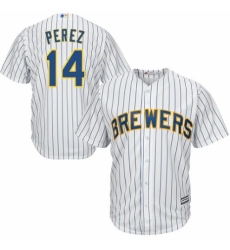 Youth Majestic Milwaukee Brewers #14 Hernan Perez Authentic White Home Cool Base MLB Jersey