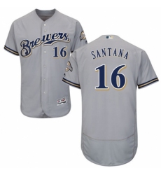 Men's Majestic Milwaukee Brewers #16 Domingo Santana Grey Road Flex Base Authentic Collection MLB Jersey