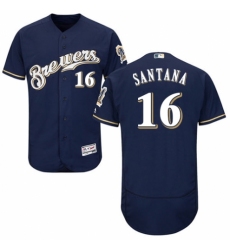 Men's Majestic Milwaukee Brewers #16 Domingo Santana White Alternate Flex Base Authentic Collection MLB Jersey