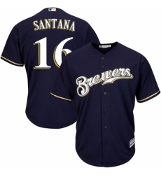 Youth Majestic Milwaukee Brewers #16 Domingo Santana Authentic White Alternate Cool Base MLB Jersey