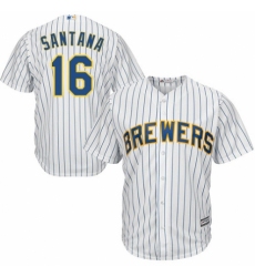 Youth Majestic Milwaukee Brewers #16 Domingo Santana Authentic White Home Cool Base MLB Jersey