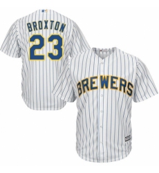 Youth Majestic Milwaukee Brewers #23 Keon Broxton Authentic White Home Cool Base MLB Jersey