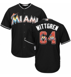 Men's Majestic Miami Marlins #64 Nick Wittgren Authentic Black Team Logo Fashion Cool Base MLB Jersey
