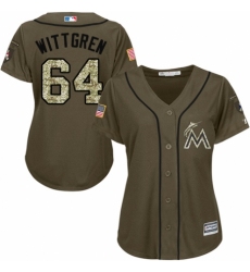 Women's Majestic Miami Marlins #64 Nick Wittgren Authentic Green Salute to Service MLB Jersey
