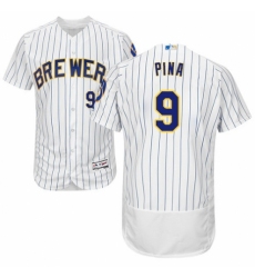 Men's Majestic Milwaukee Brewers #9 Manny Pina White Home Flex Base Authentic Collection MLB Jersey