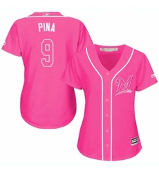 Women's Majestic Milwaukee Brewers #9 Manny Pina Replica Pink Fashion Cool Base MLB Jersey