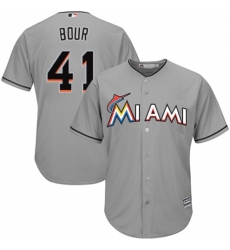 Youth Majestic Miami Marlins #41 Justin Bour Authentic Grey Road Cool Base MLB Jersey