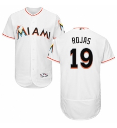 Men's Majestic Miami Marlins #19 Miguel Rojas White Home Flex Base Authentic Collection MLB Jersey