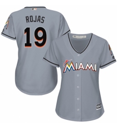 Women's Majestic Miami Marlins #19 Miguel Rojas Replica Grey Road Cool Base MLB Jersey