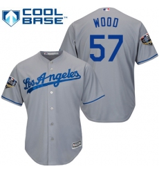 Youth Majestic Los Angeles Dodgers #57 Alex Wood Authentic Grey Road Cool Base 2018 World Series MLB Jersey