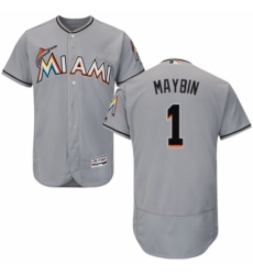 Men's Majestic Miami Marlins #1 Cameron Maybin Grey Road Flex Base Authentic Collection MLB Jersey