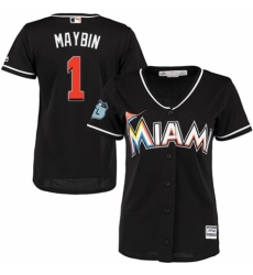 Women's Majestic Miami Marlins #1 Cameron Maybin Authentic Black Alternate 2 Cool Base MLB Jersey
