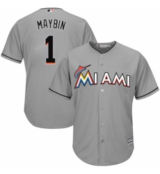 Youth Majestic Miami Marlins #1 Cameron Maybin Authentic Grey Road Cool Base MLB Jersey