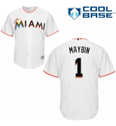 Youth Majestic Miami Marlins #1 Cameron Maybin Authentic White Home Cool Base MLB Jersey