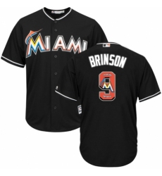 Men's Majestic Miami Marlins #9 Lewis Brinson Authentic Black Team Logo Fashion Cool Base MLB Jersey
