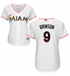 Women's Majestic Miami Marlins #9 Lewis Brinson Authentic White Home Cool Base MLB Jersey